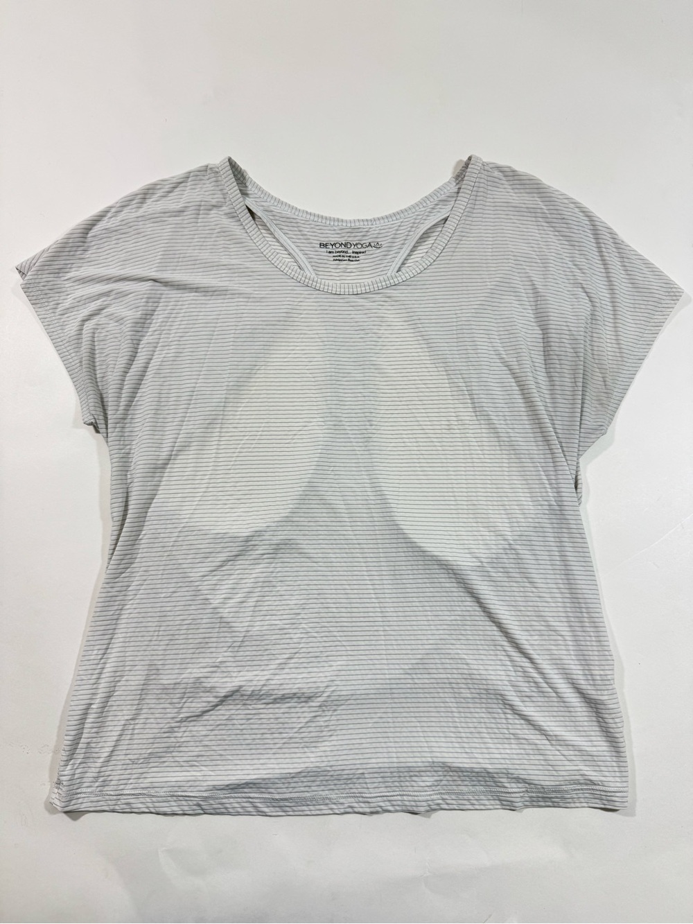 Beyond Yoga Drape Cutout Back Shirt Grey Stripe